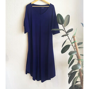 Eileen Fisher Asymmetrical Maxi Dress Large Minimalist Jersey Stretch Lagenlook